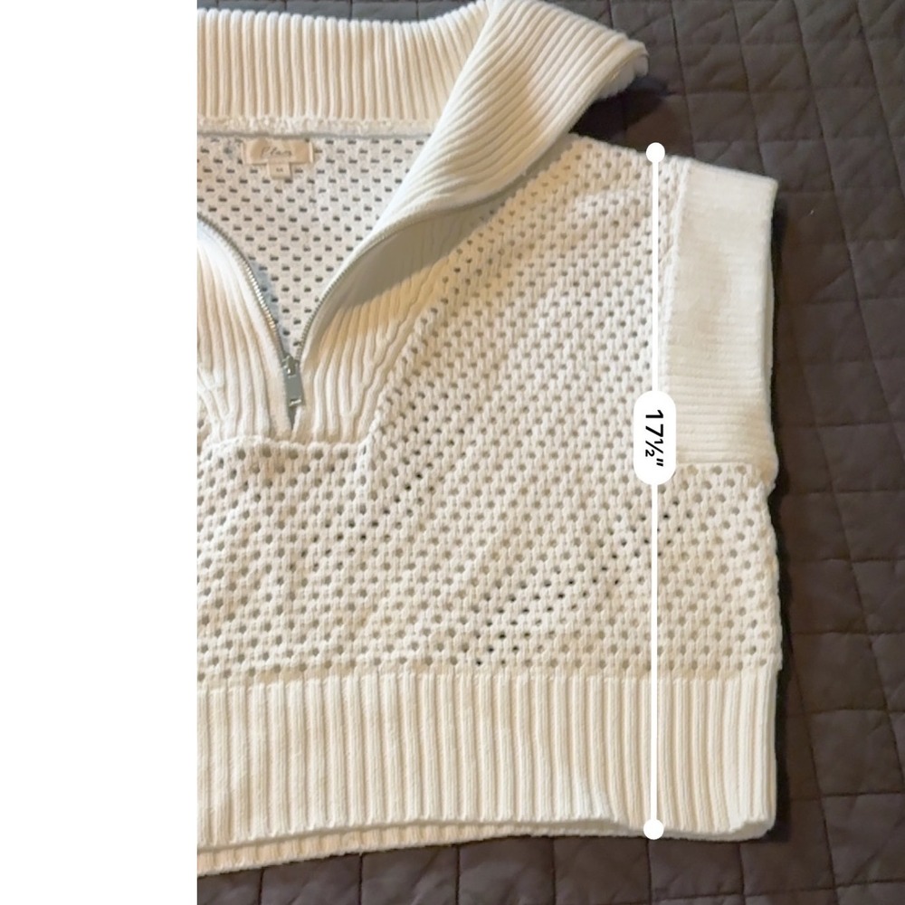 Elan White Cotton Open Knit Quarter Zip Sweater Vest SW11444 Womens Medium - Picture 3 of 7